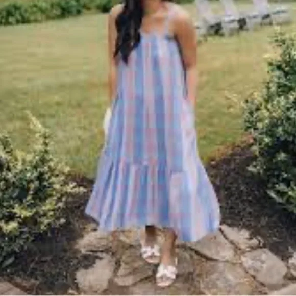 LOFT Plaid Smocked Pocket Midi Dress Size XS - Picture 7 of 8